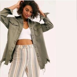 Free People Green Moodchild Shirt Jacket